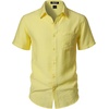 JEMITOP Mens Linen-Like Soft Short Sleeve Casual Shirt(Yellow)