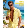 JEMITOP Mens Linen-Like Soft Short Sleeve Casual Shirt(Yellow)