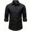 JEMITOP Mens Vintage Stretch Slim Fit Button Up Shirt(Black)