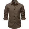 JEMITOP Mens Vintage Stretch Slim Fit Button Up Shirt(Brown)