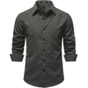 JEMITOP Mens Vintage Stretch Slim Fit Button Up Shirt(Dark Grey)
