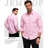 JEMITOP Mens Vintage Stretch Slim Fit Button Up Shirt(Pink)