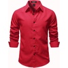 JEMITOP Mens Vintage Stretch Slim Fit Button Up Shirt(Red)
