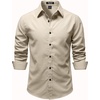 JEMITOP Mens Vintage Stretch Slim Fit Button Up Shirt(Tan)