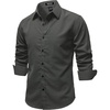 JEMITOP Mens Vintage Stretch Slim Fit Button Up Shirt(Dark Grey)