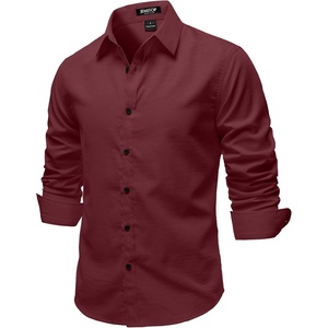 JEMITOP Mens Vintage Stretch Slim Fit Button Up Shirt(Burgundy)