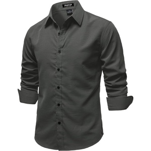 JEMITOP Mens Vintage Stretch Slim Fit Button Up Shirt(Dark Grey)