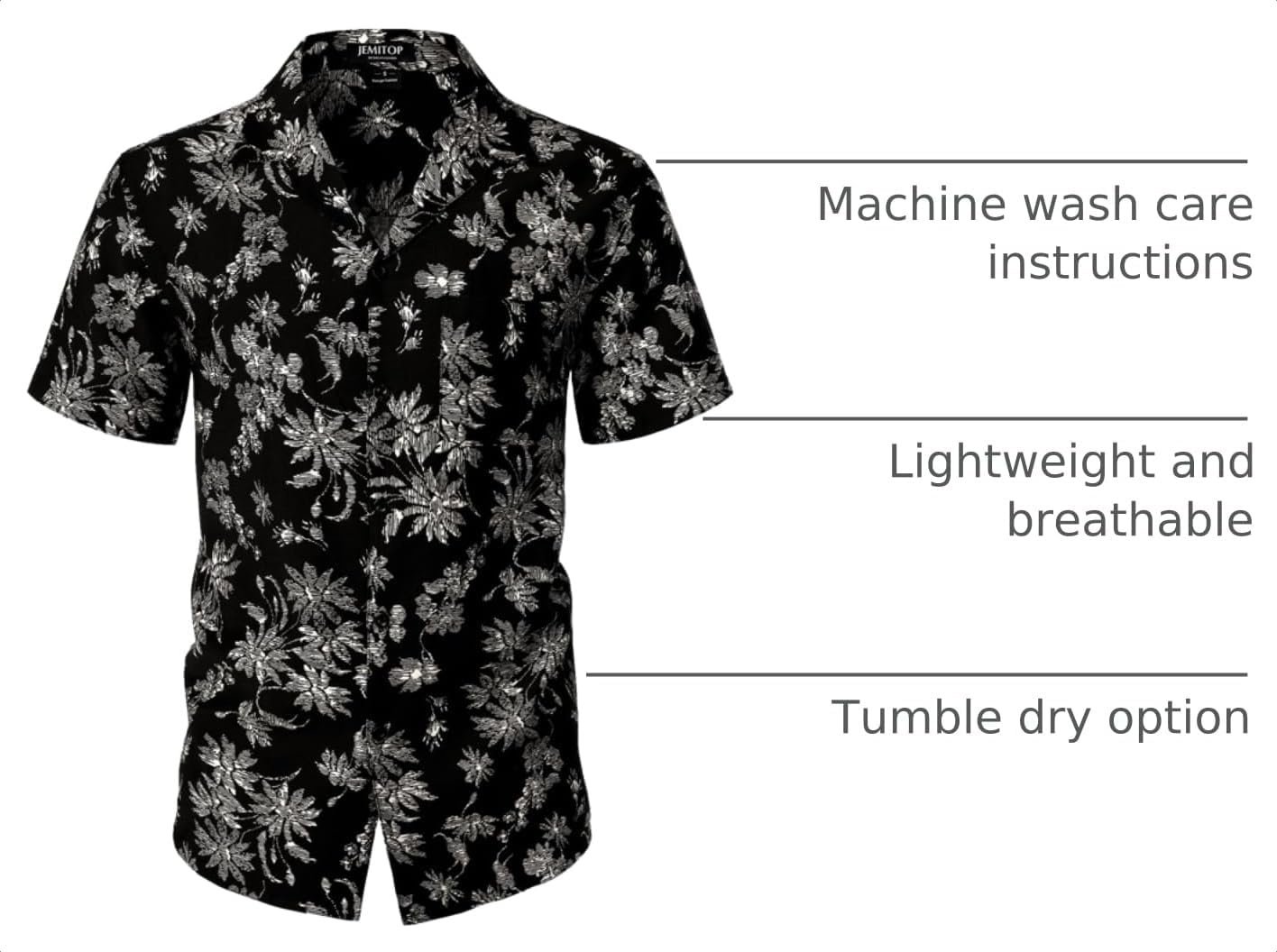image:imageJEMITOP Mens Casual Cuban Collar Hawaiian ShirtsBlack