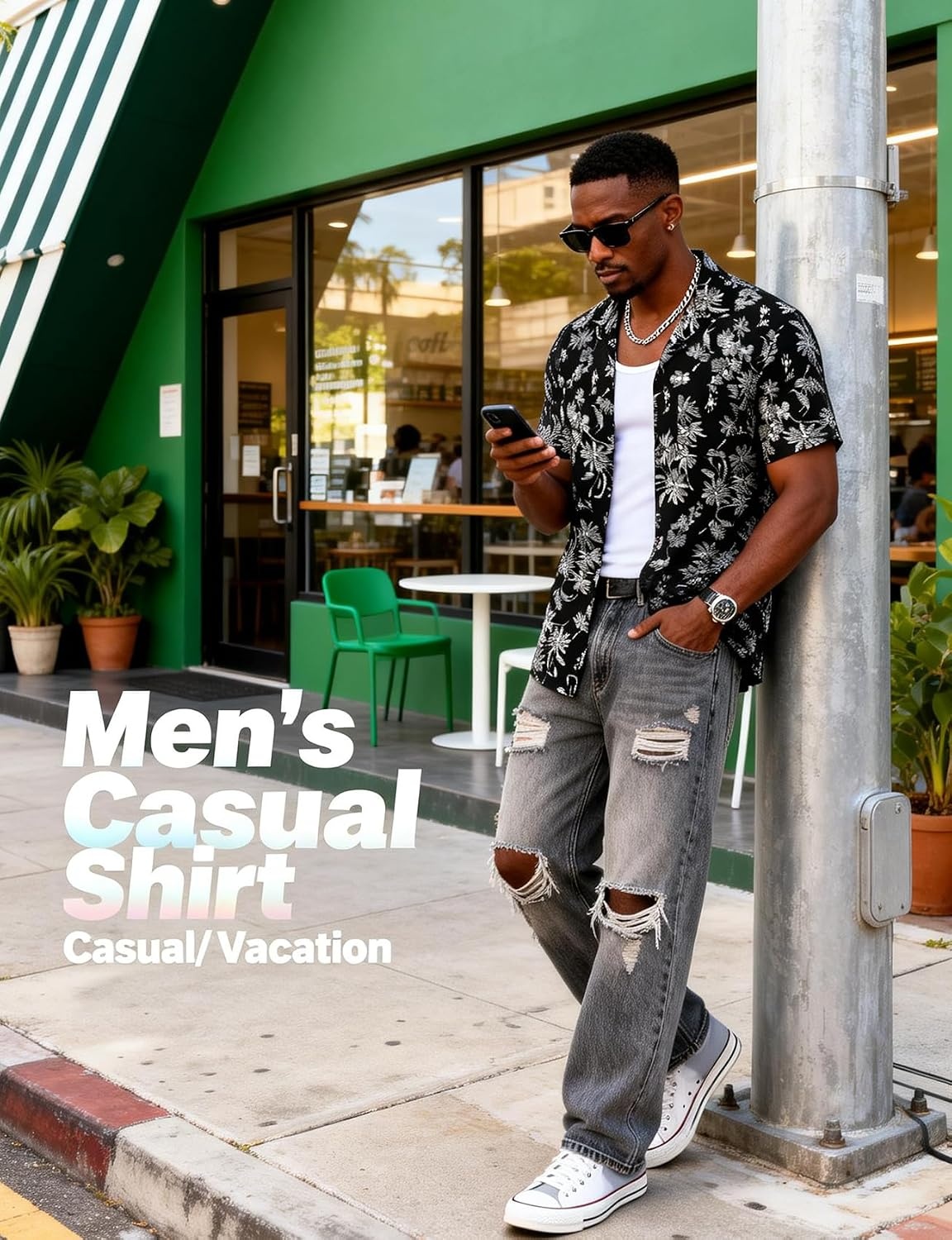 image:imageJEMITOP Mens Casual Cuban Collar Hawaiian ShirtsBlack