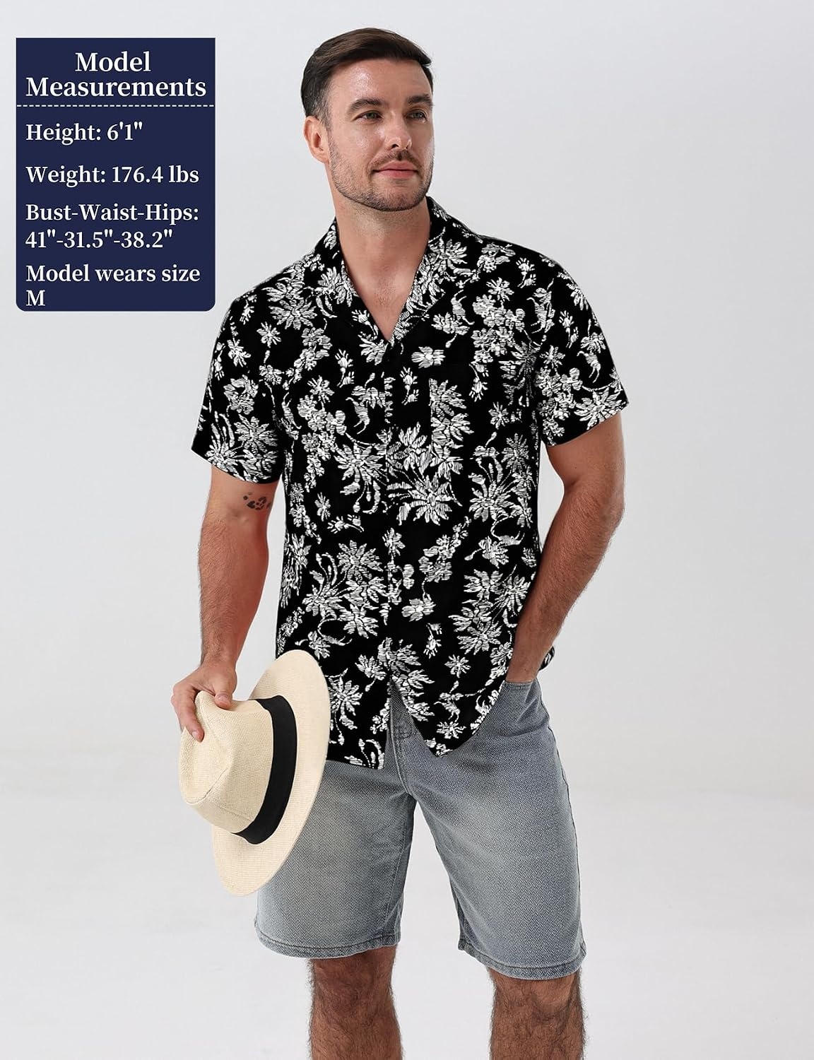 image:imageJEMITOP Mens Casual Cuban Collar Hawaiian ShirtsBlack