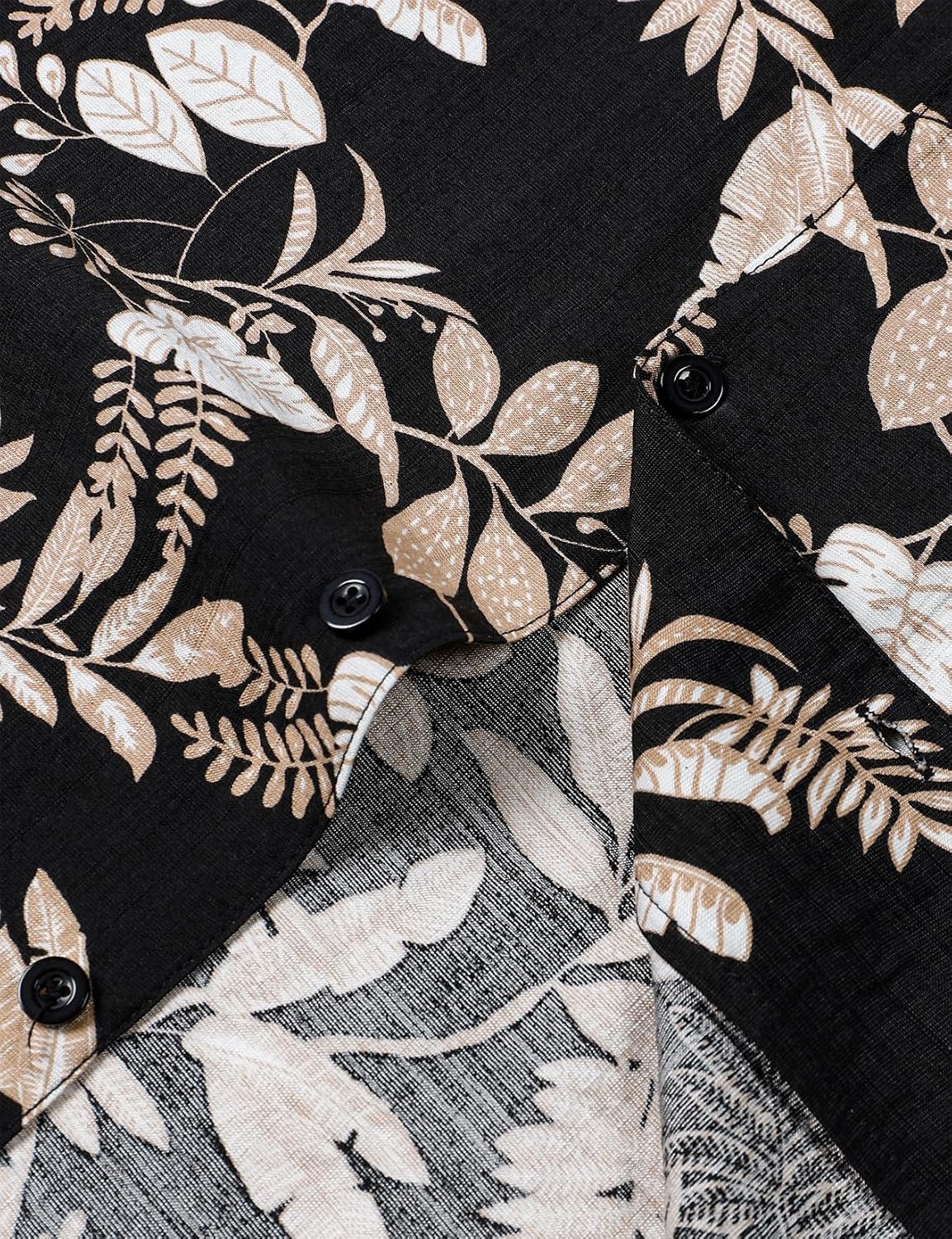 image:imageJEMITOP Mens Casual Cuban Collar Hawaiian ShirtsBlack Leaves