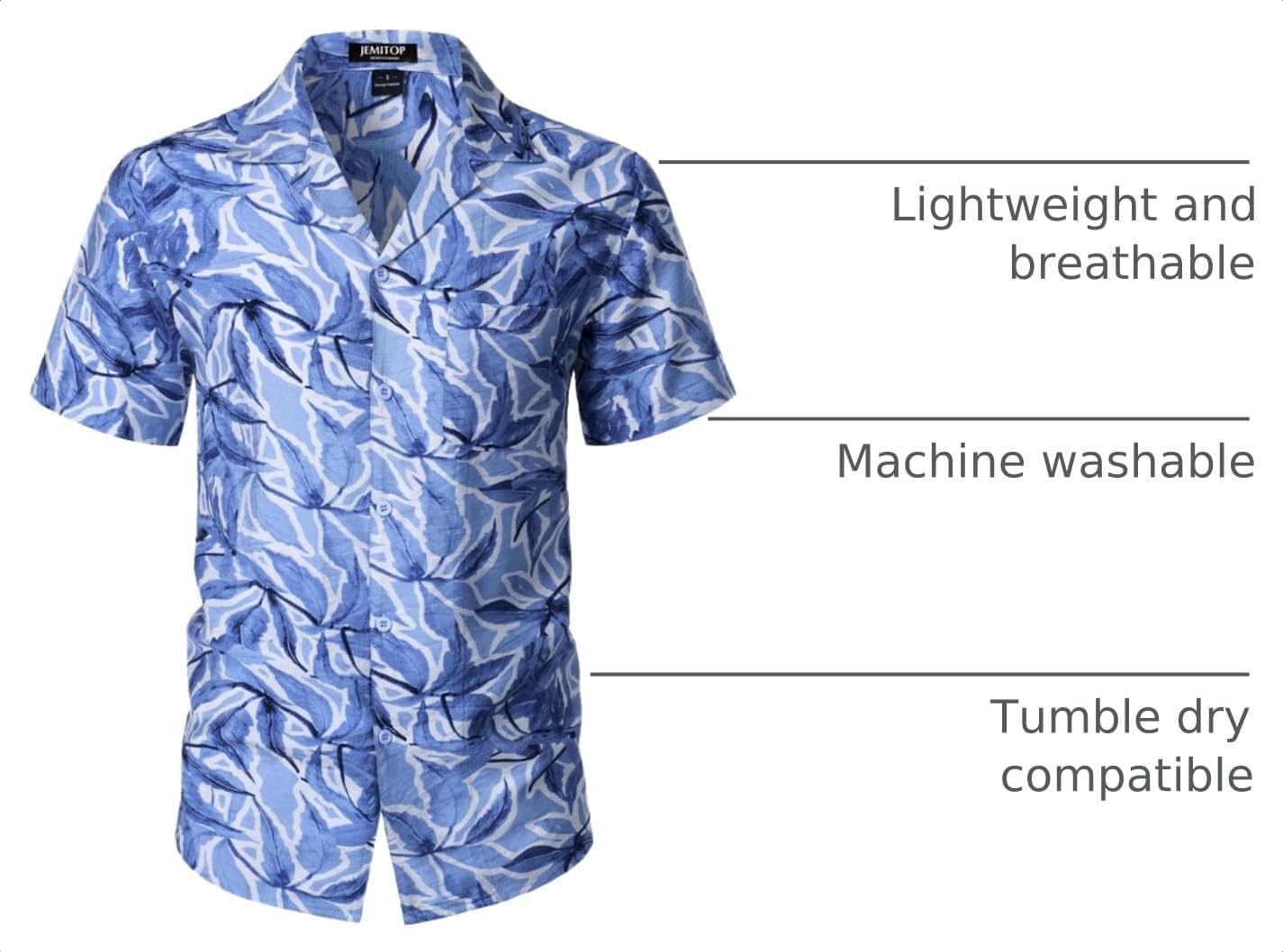 image:imageJEMITOP Mens Casual Cuban Collar Hawaiian ShirtsBlue