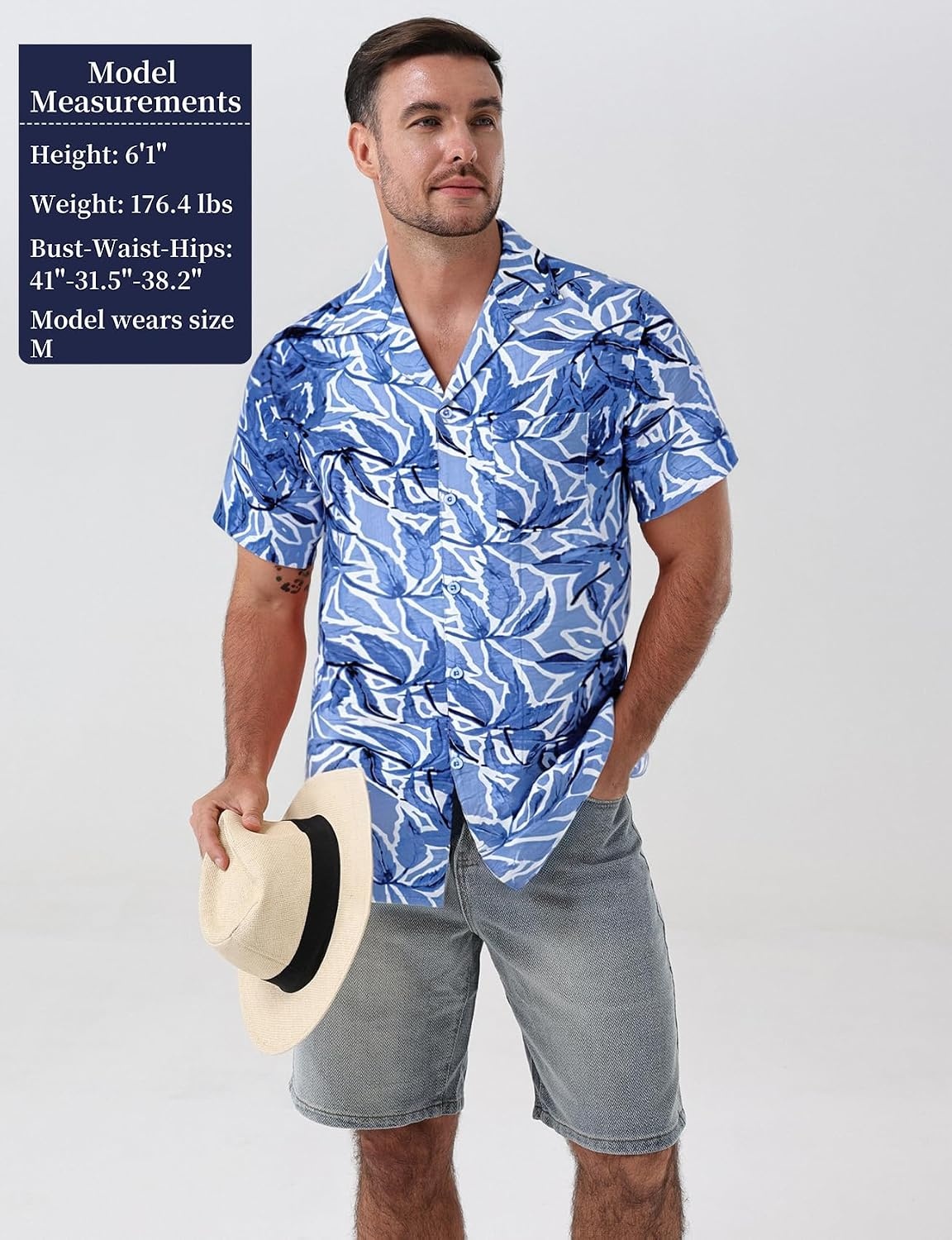image:imageJEMITOP Mens Casual Cuban Collar Hawaiian ShirtsBlue