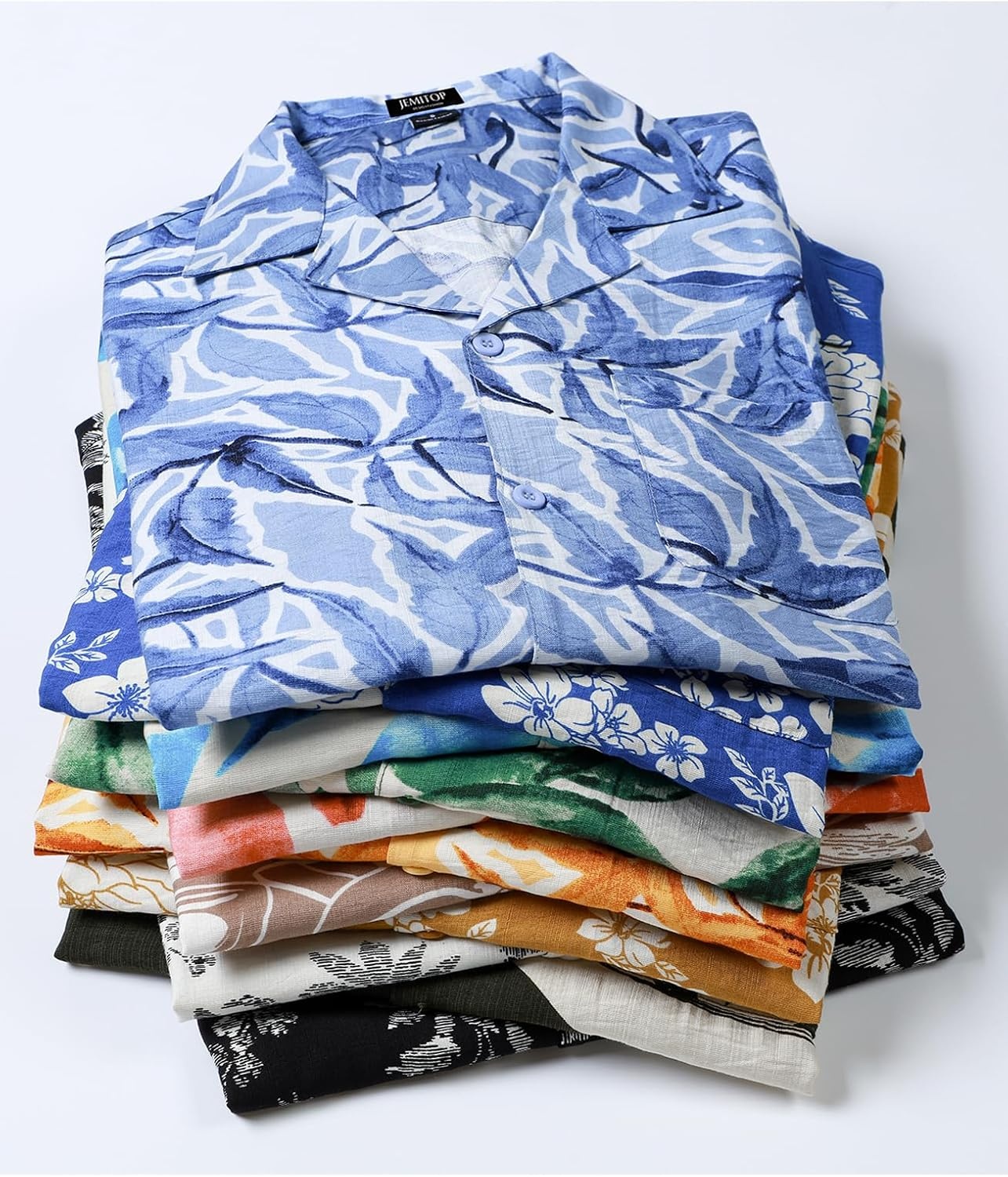 image:imageJEMITOP Mens Casual Cuban Collar Hawaiian ShirtsDark Green