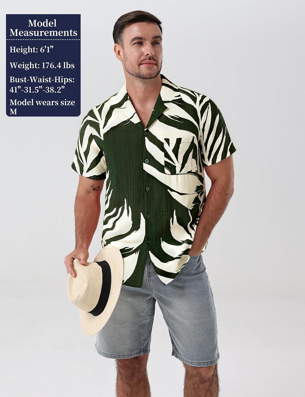 image:imageJEMITOP Mens Casual Cuban Collar Hawaiian ShirtsDark Green