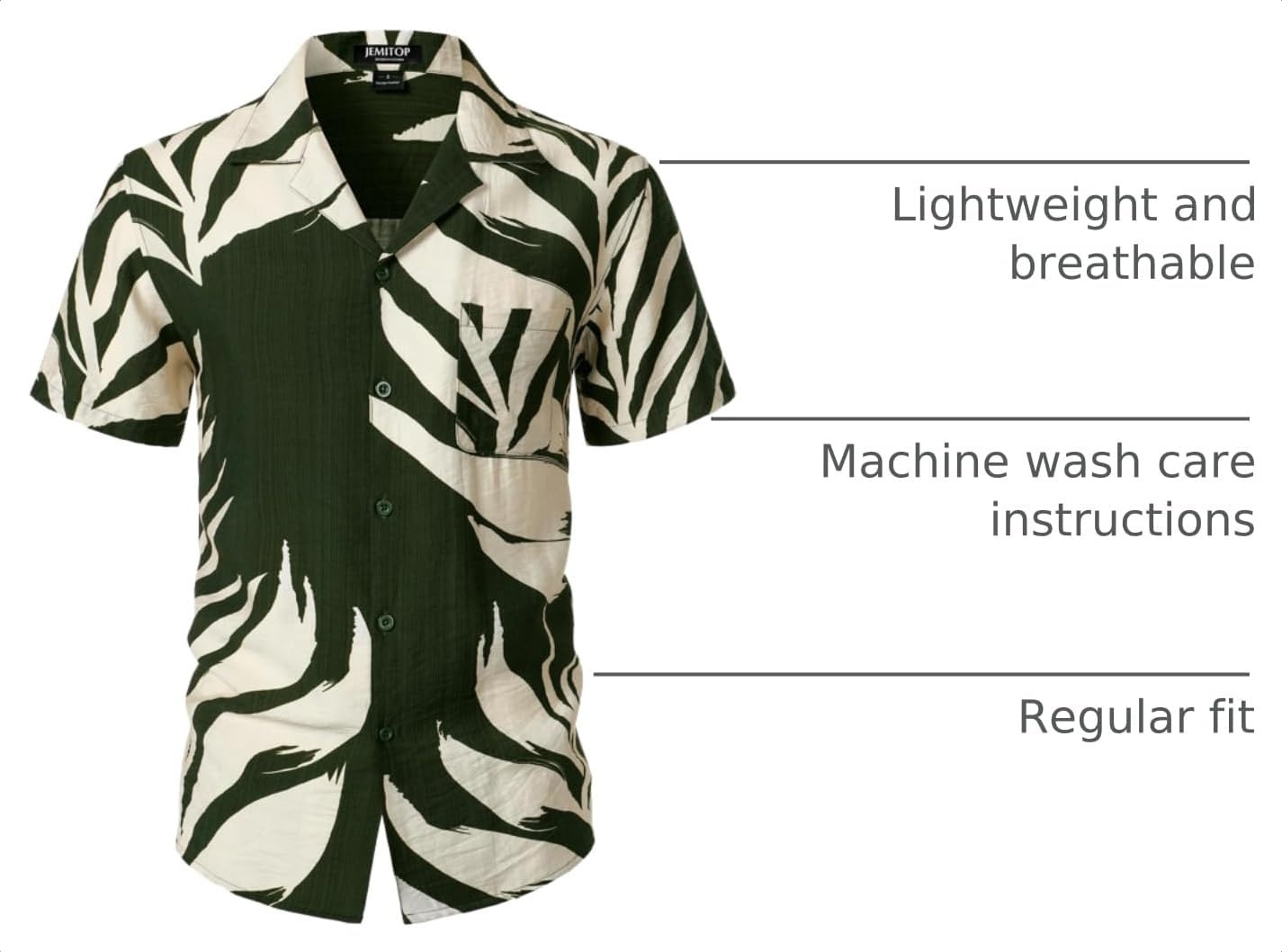 image:imageJEMITOP Mens Casual Cuban Collar Hawaiian ShirtsDark Green