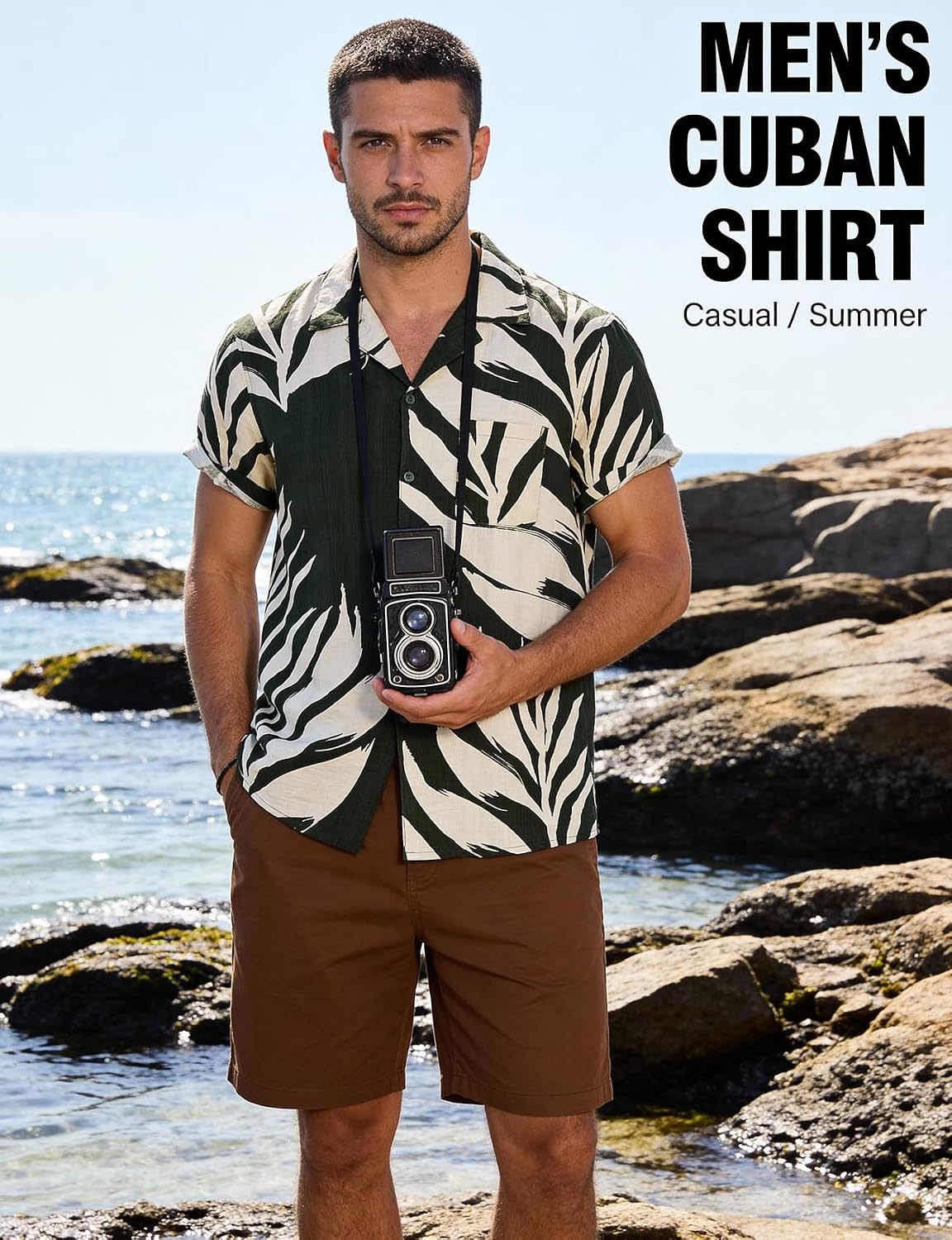 image:imageJEMITOP Mens Casual Cuban Collar Hawaiian ShirtsDark Green