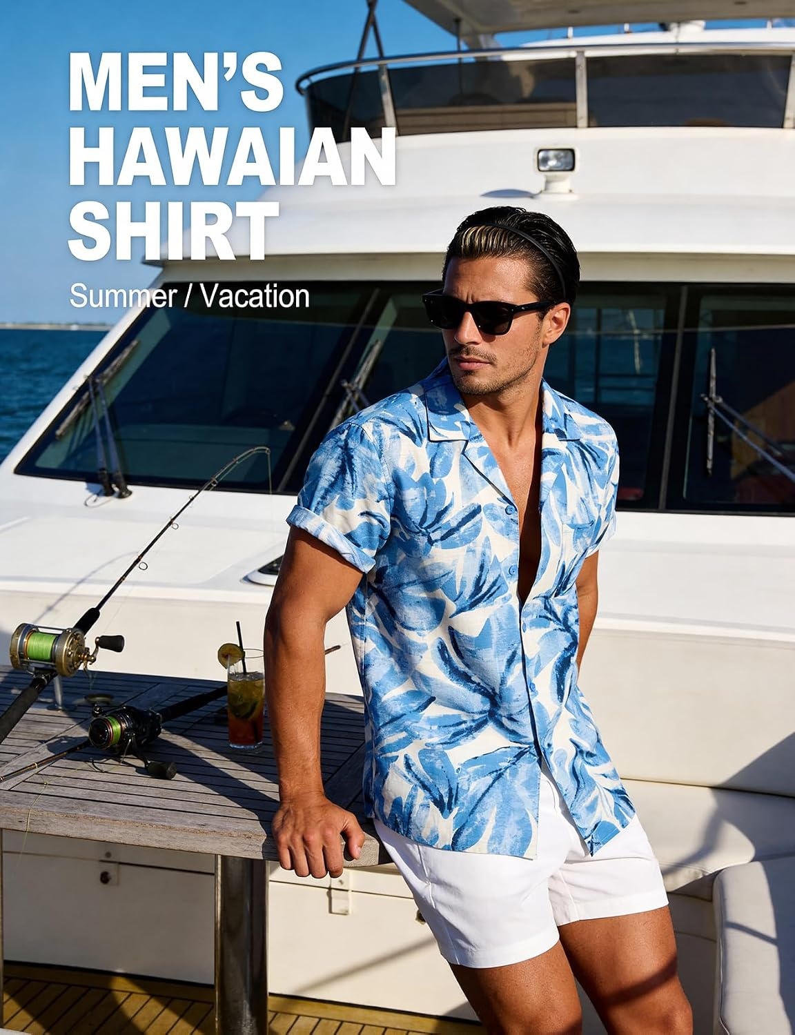 image:imageJEMITOP Mens Casual Cuban Collar Hawaiian ShirtsLight Blue