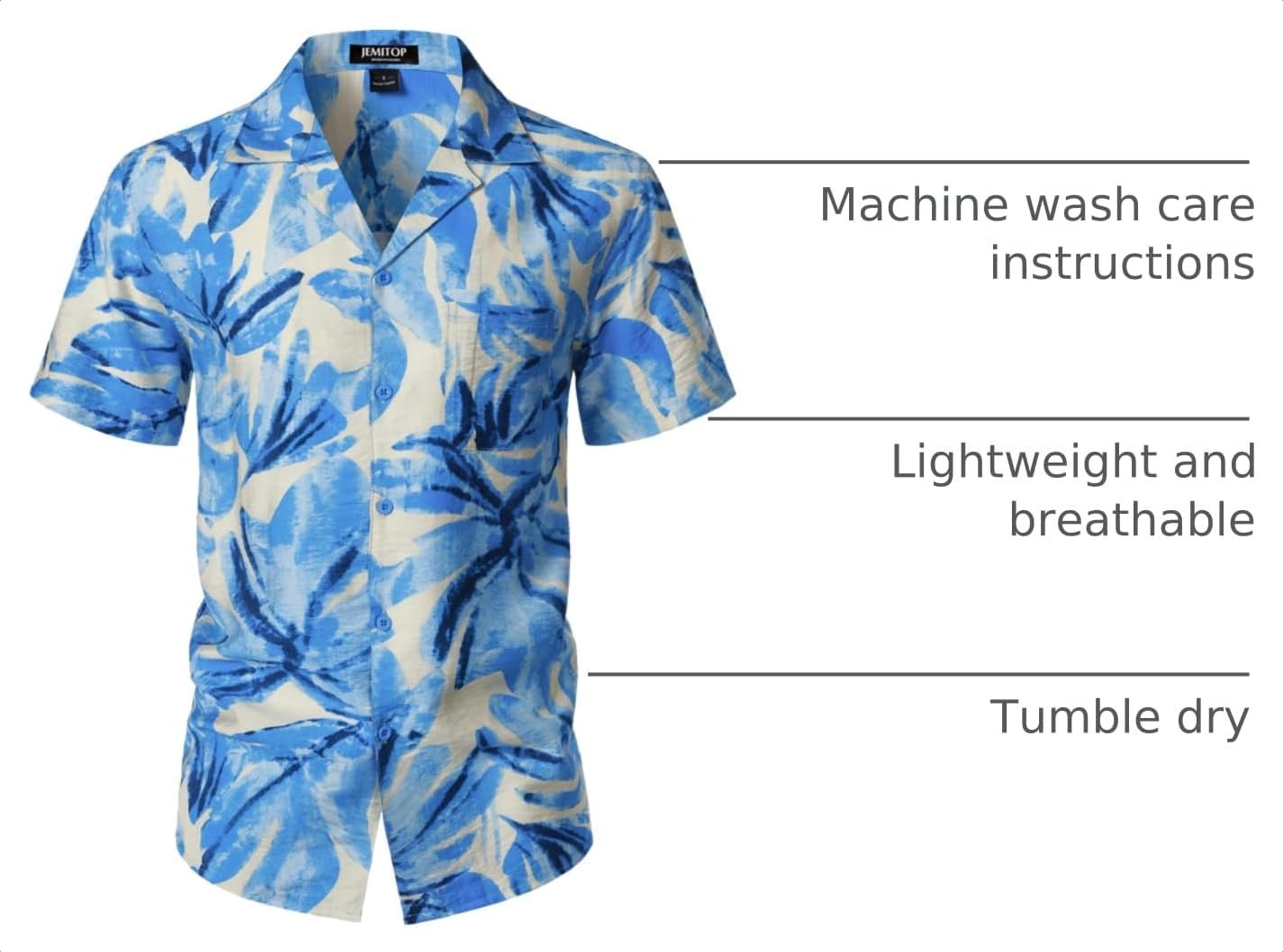 image:imageJEMITOP Mens Casual Cuban Collar Hawaiian ShirtsLight Blue
