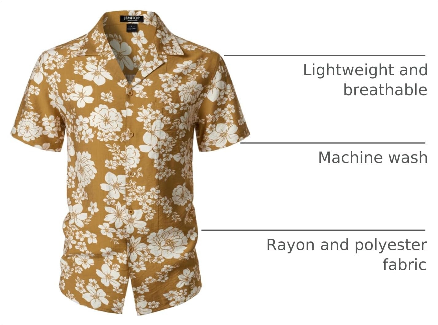 image:imageJEMITOP Mens Casual Cuban Collar Hawaiian ShirtsMustard Yellow