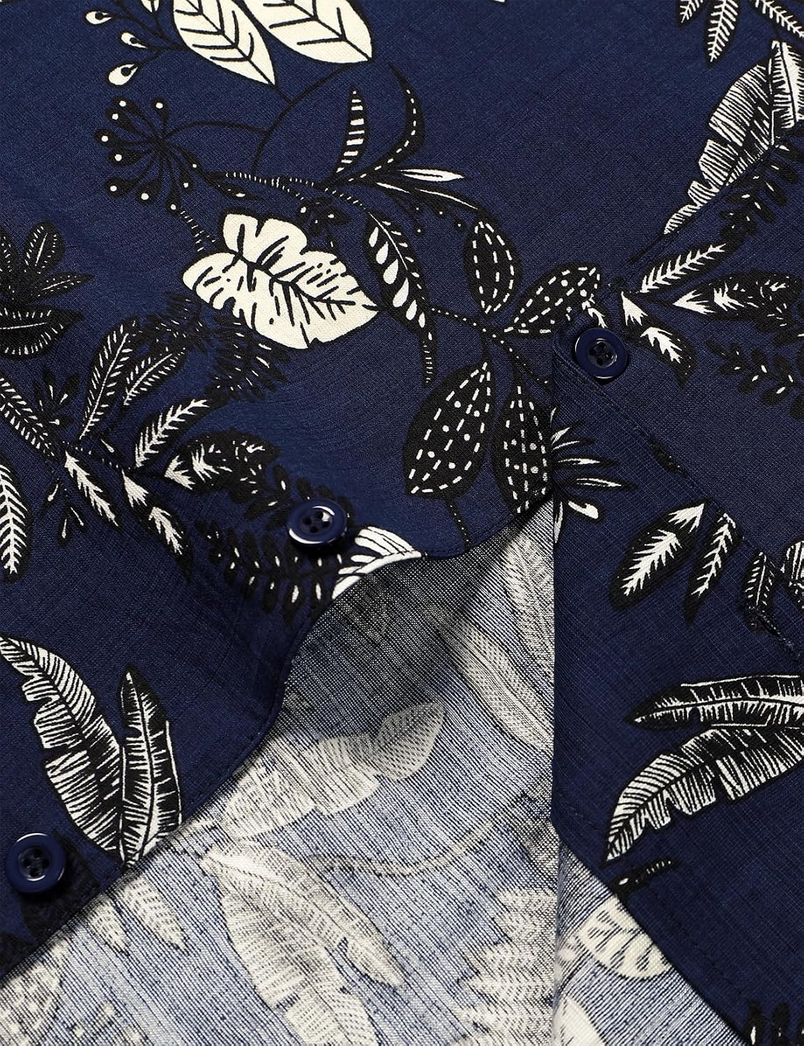 image:imageJEMITOP Mens Casual Cuban Collar Hawaiian ShirtsNavy Blue Leaves