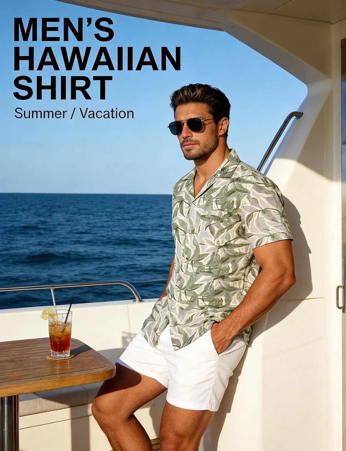 image:imageJEMITOP Mens Casual Cuban Collar Hawaiian ShirtsSage Green