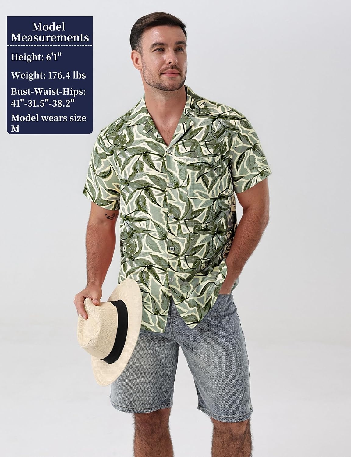 image:imageJEMITOP Mens Casual Cuban Collar Hawaiian ShirtsSage Green