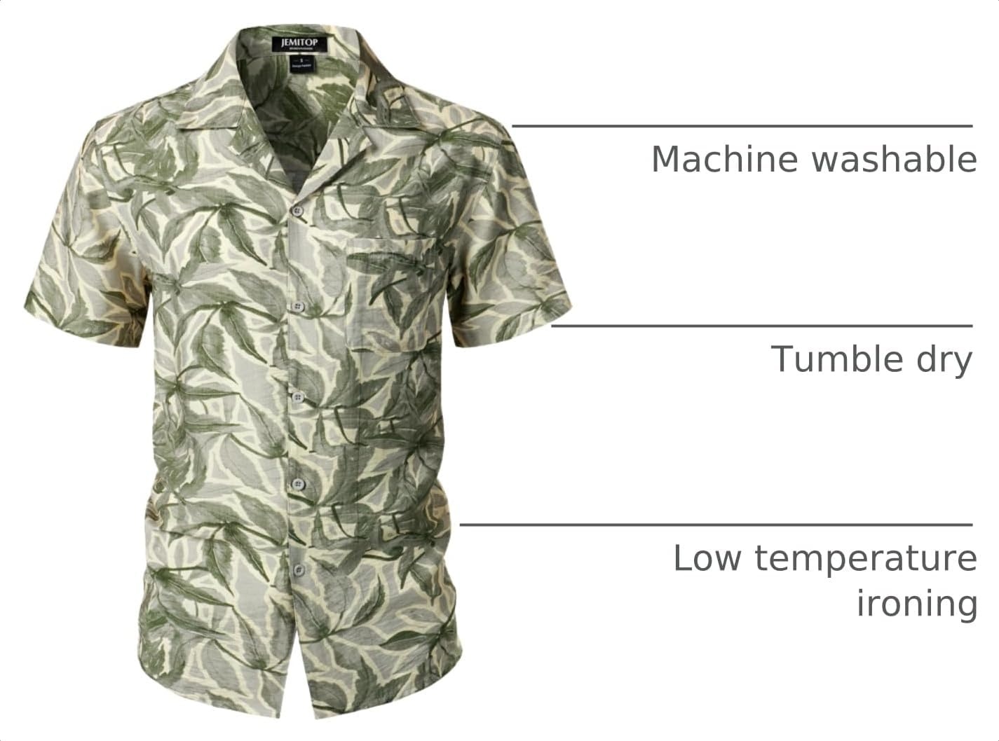 image:imageJEMITOP Mens Casual Cuban Collar Hawaiian ShirtsSage Green