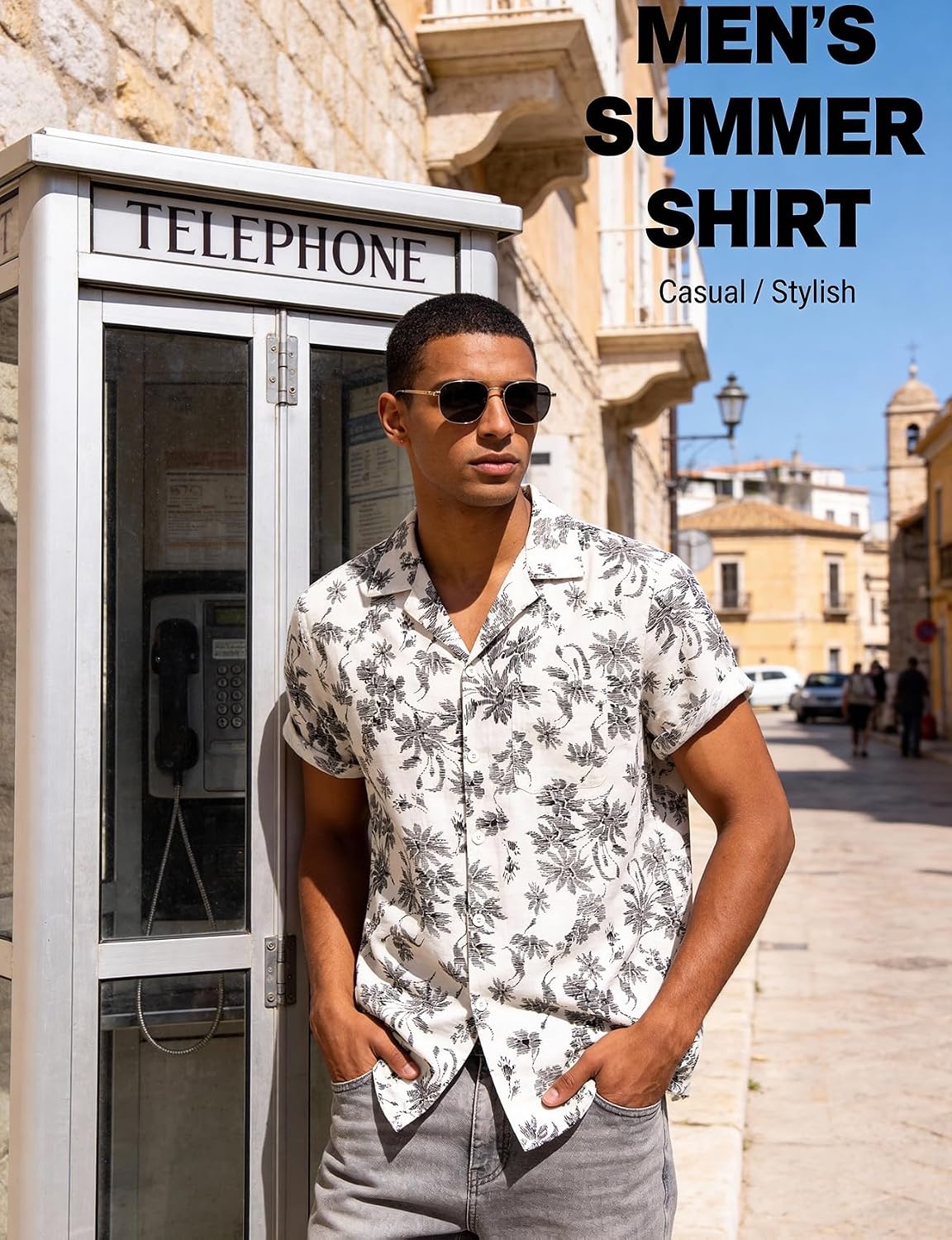 image:imageJEMITOP Mens Casual Cuban Collar Hawaiian ShirtsWhite