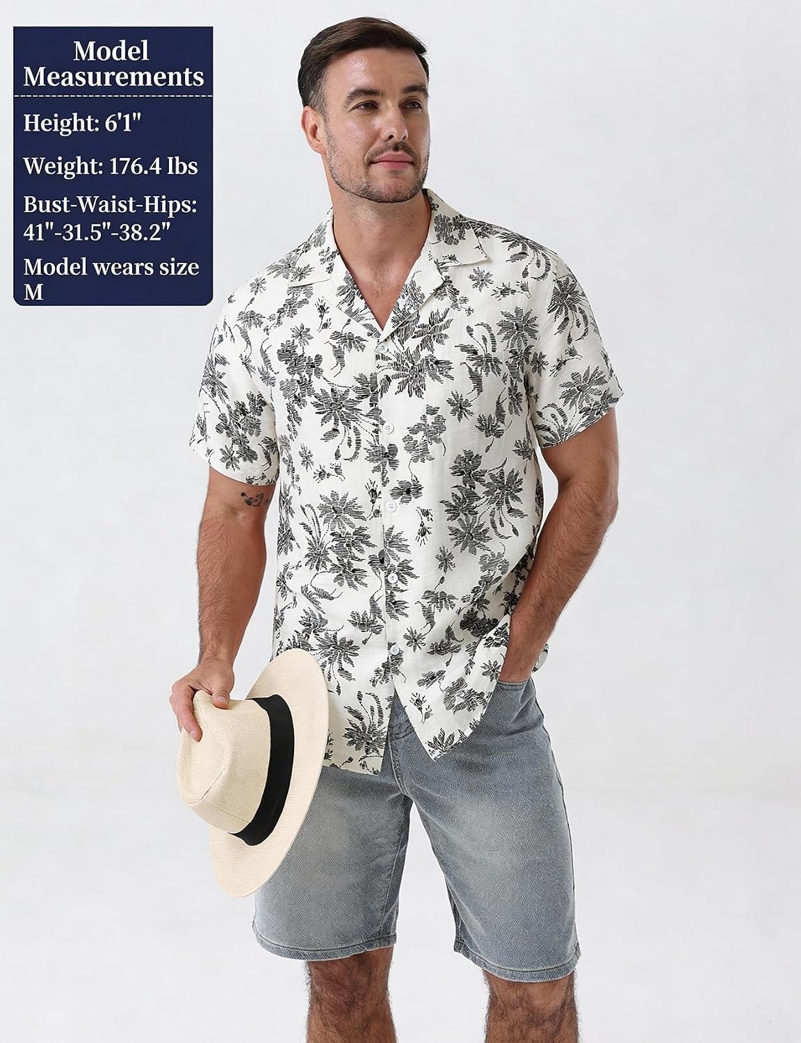 image:imageJEMITOP Mens Casual Cuban Collar Hawaiian ShirtsWhite