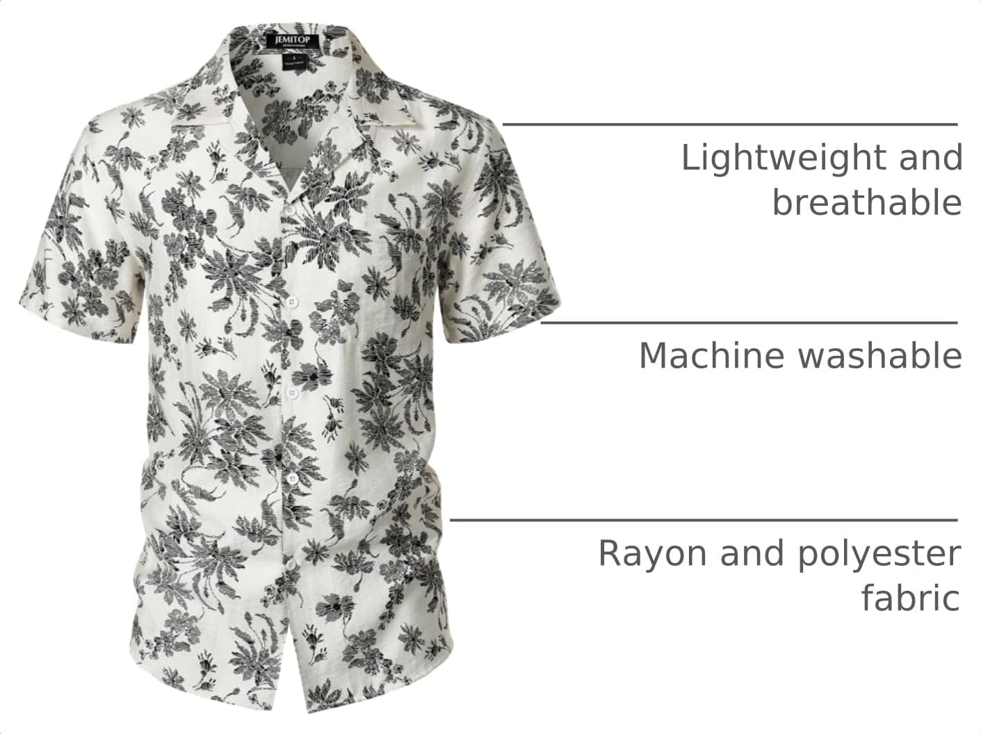 image:imageJEMITOP Mens Casual Cuban Collar Hawaiian ShirtsWhite