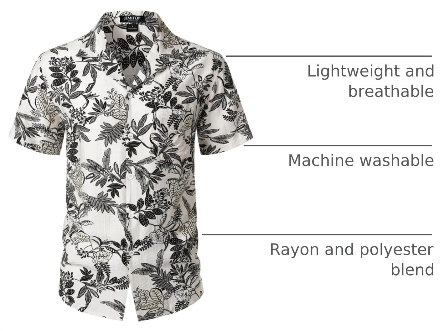 image:imageJEMITOP Mens Casual Cuban Collar Hawaiian ShirtsWhite Leaves