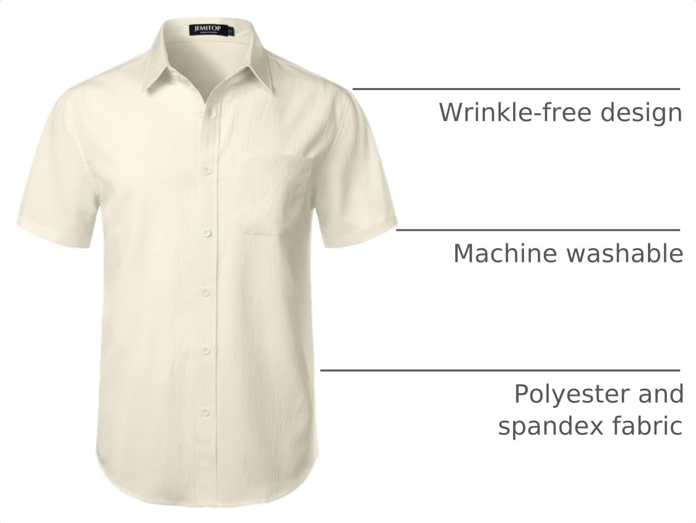 image:imageJEMITOP Mens Stretch Wrinkle Free Texture ShirtsCream White