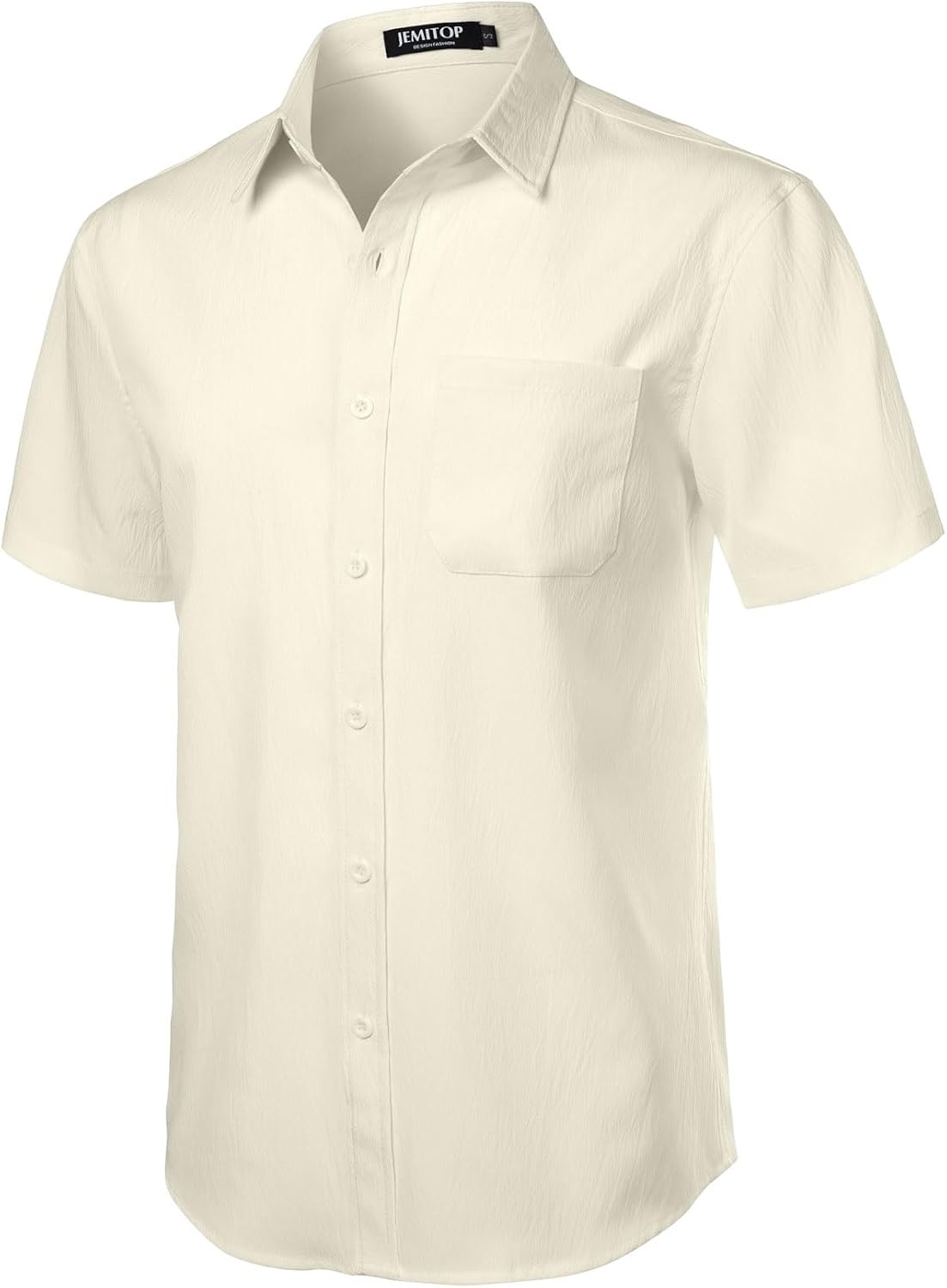 image:imageJEMITOP Mens Stretch Wrinkle Free Texture ShirtsCream White