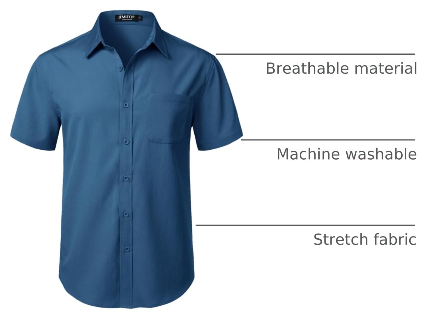 image:imageJEMITOP Mens Stretch Wrinkle Free Texture ShirtsDark Blue