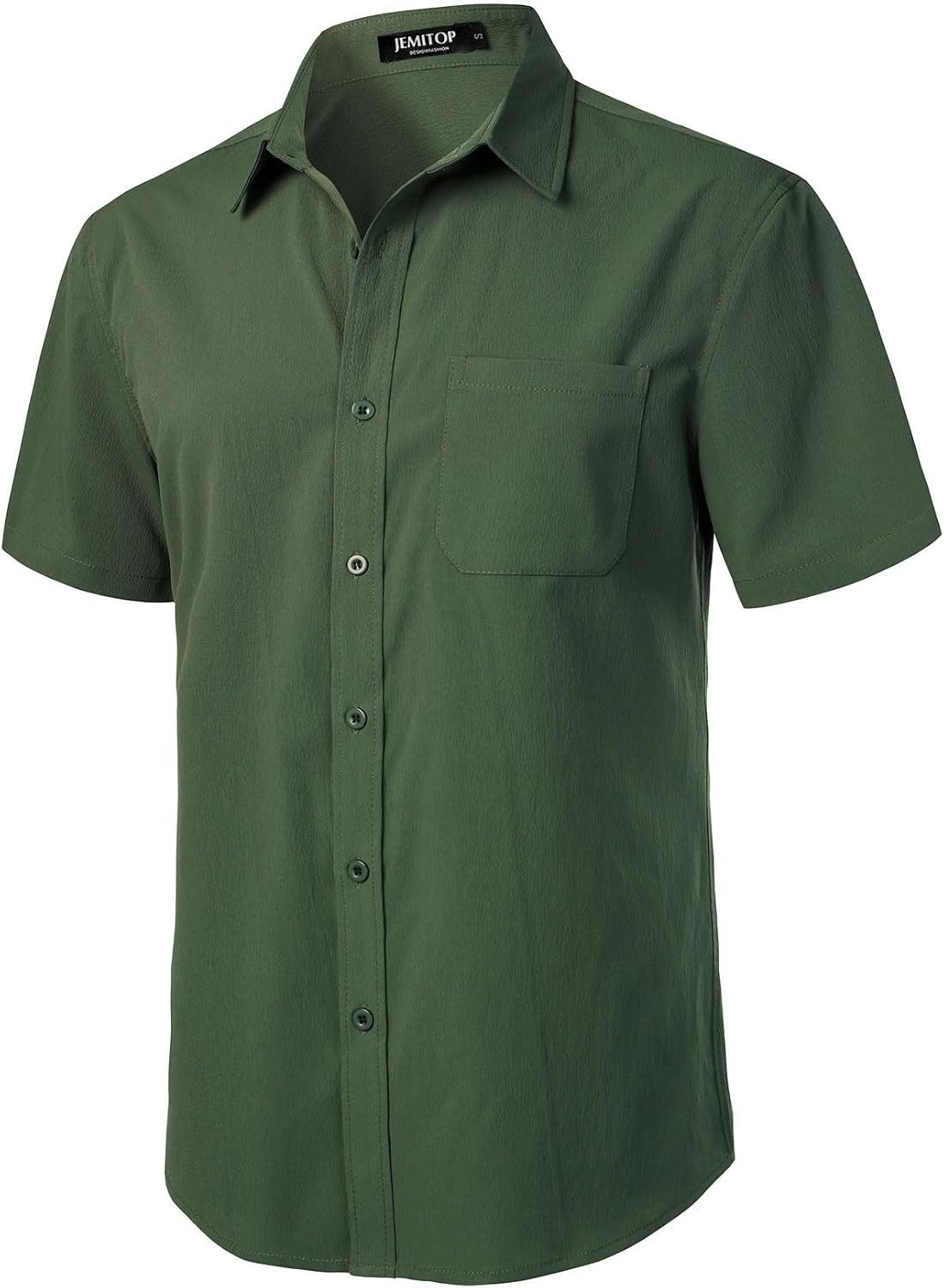 image:imageJEMITOP Mens Stretch Wrinkle Free Texture ShirtsDark Green