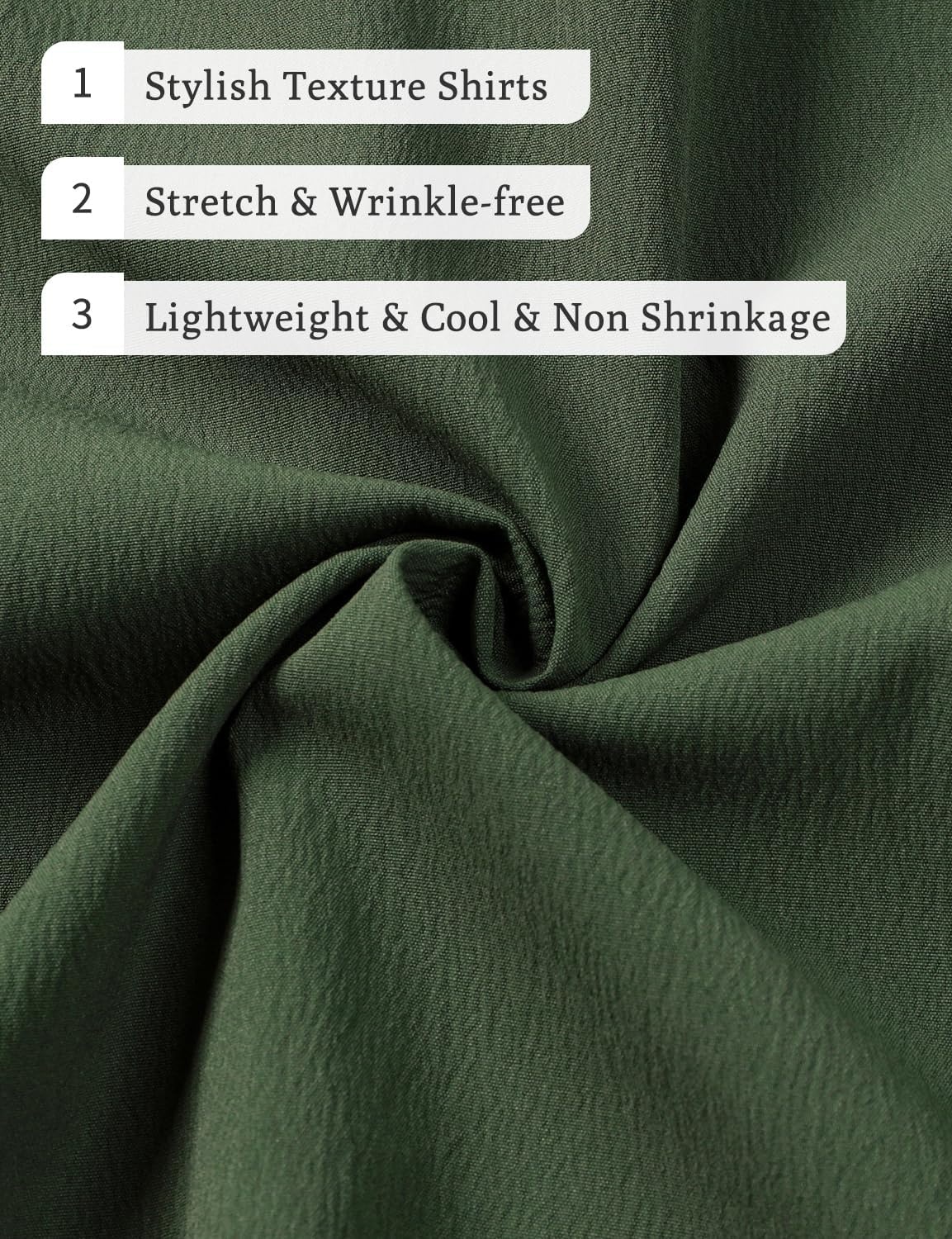 image:imageJEMITOP Mens Stretch Wrinkle Free Texture ShirtsDark Green