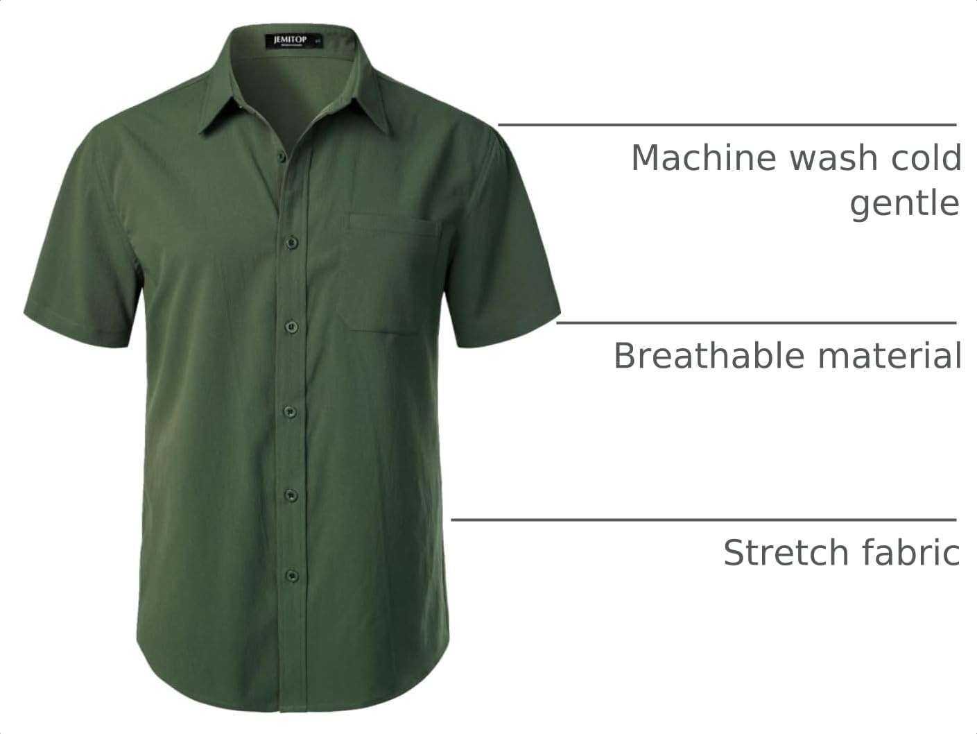image:imageJEMITOP Mens Stretch Wrinkle Free Texture ShirtsDark Green