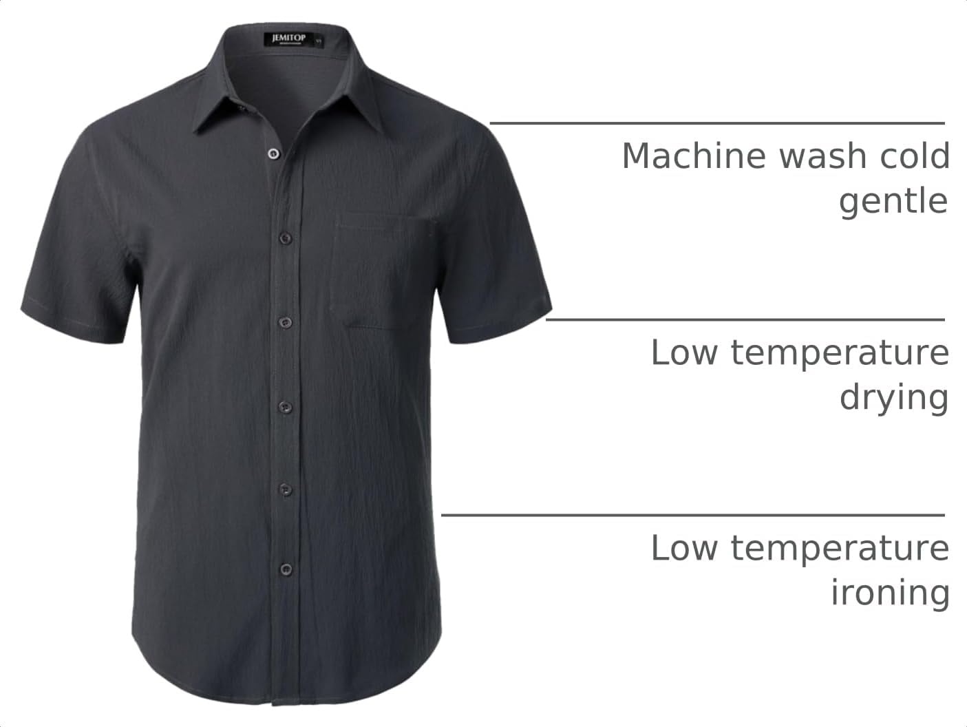 image:imageJEMITOP Mens Stretch Wrinkle Free Texture ShirtsDark Grey