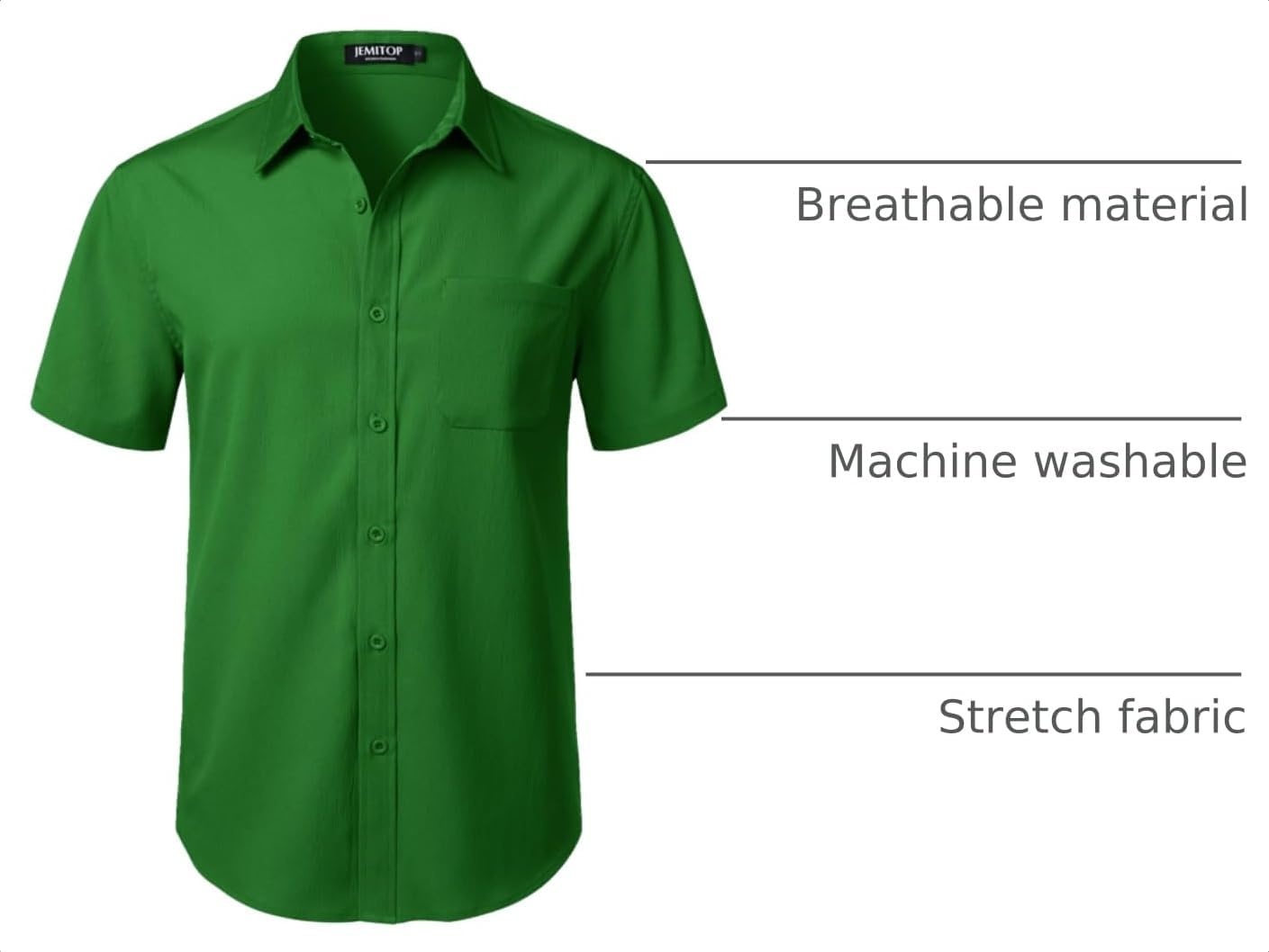 image:imageJEMITOP Mens Stretch Wrinkle Free Texture ShirtsGreen