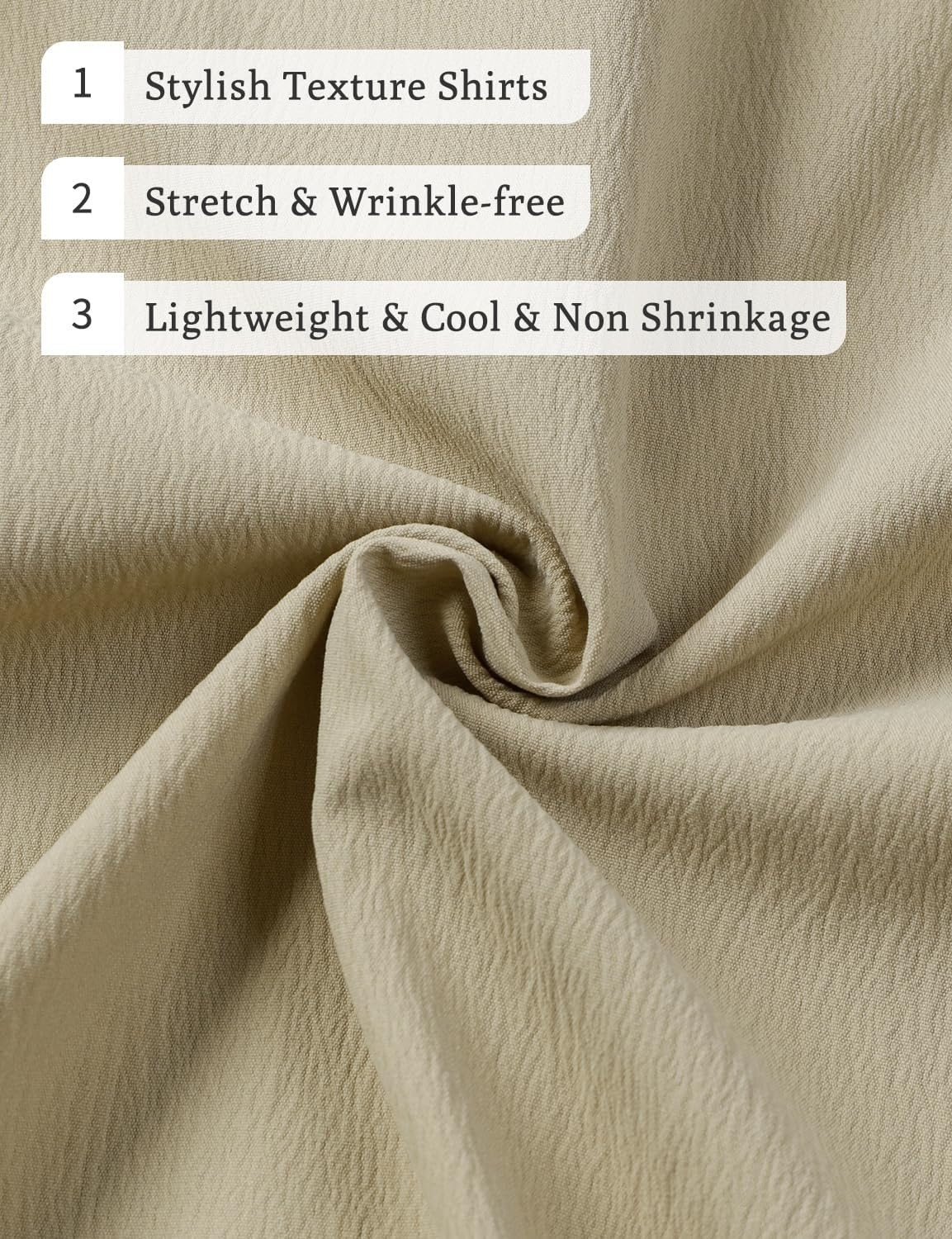 image:imageJEMITOP Mens Stretch Wrinkle Free Texture ShirtsKhaki