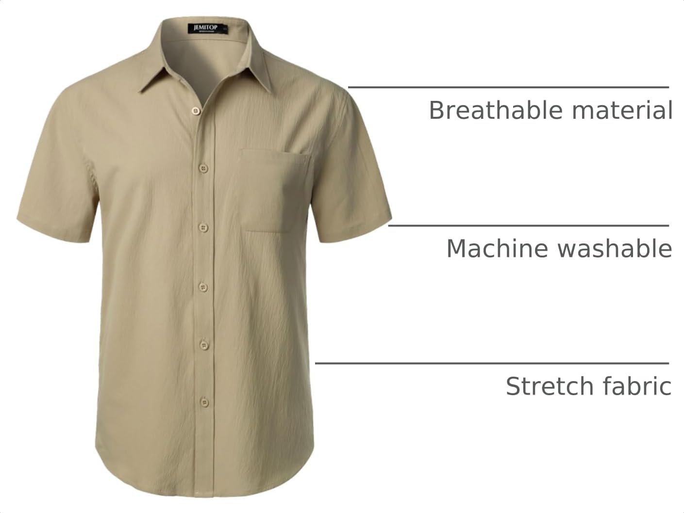 image:imageJEMITOP Mens Stretch Wrinkle Free Texture ShirtsKhaki
