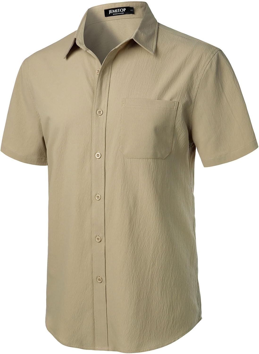 image:imageJEMITOP Mens Stretch Wrinkle Free Texture ShirtsKhaki