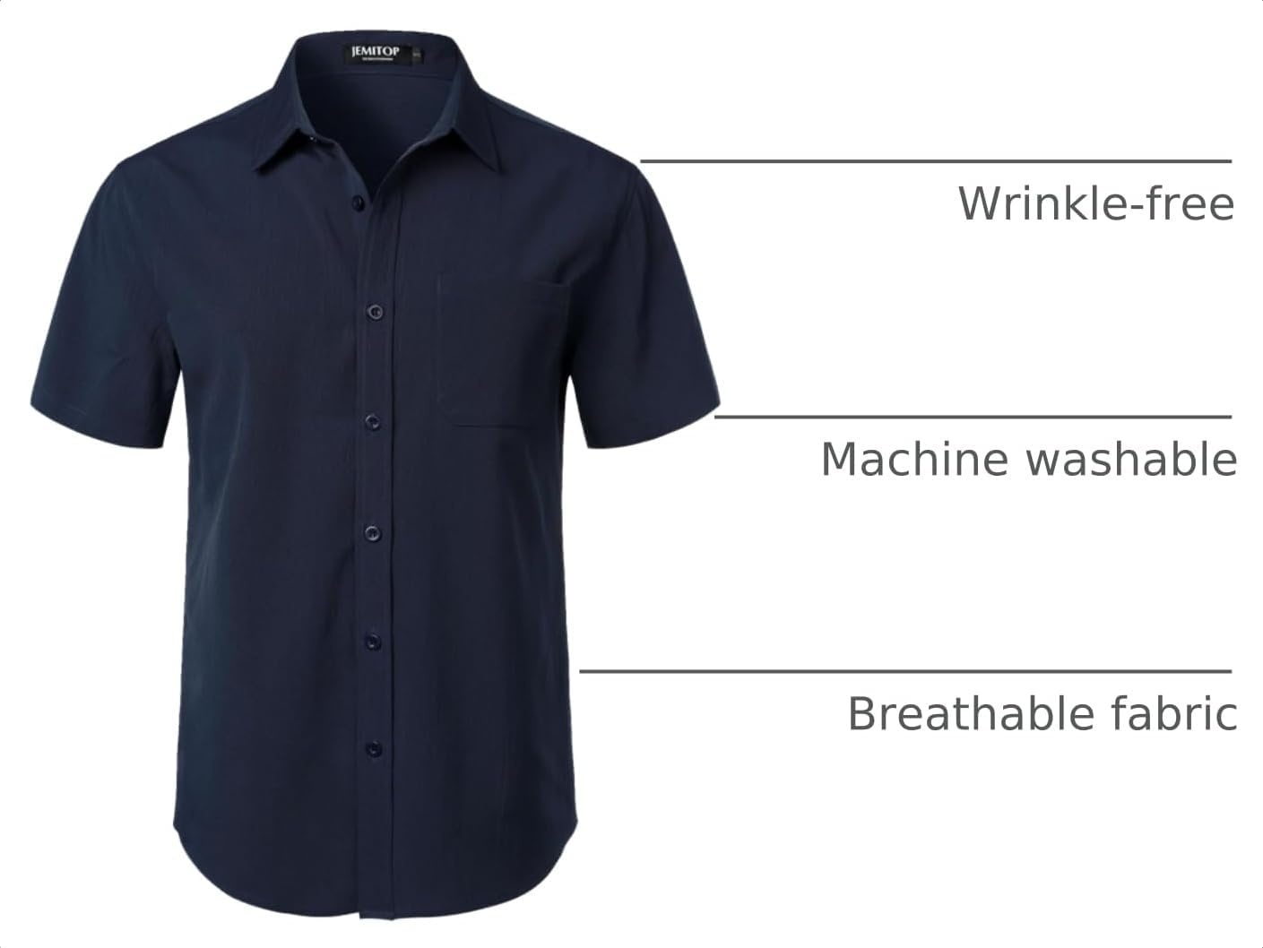 image:imageJEMITOP Mens Stretch Wrinkle Free Texture ShirtsNavy Blue