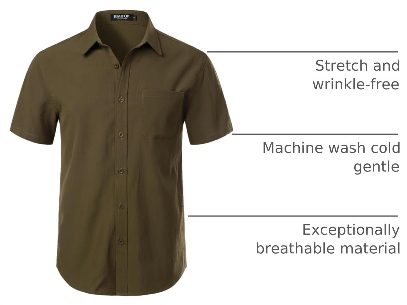 image:imageJEMITOP Mens Stretch Wrinkle Free Texture ShirtsOlive Green