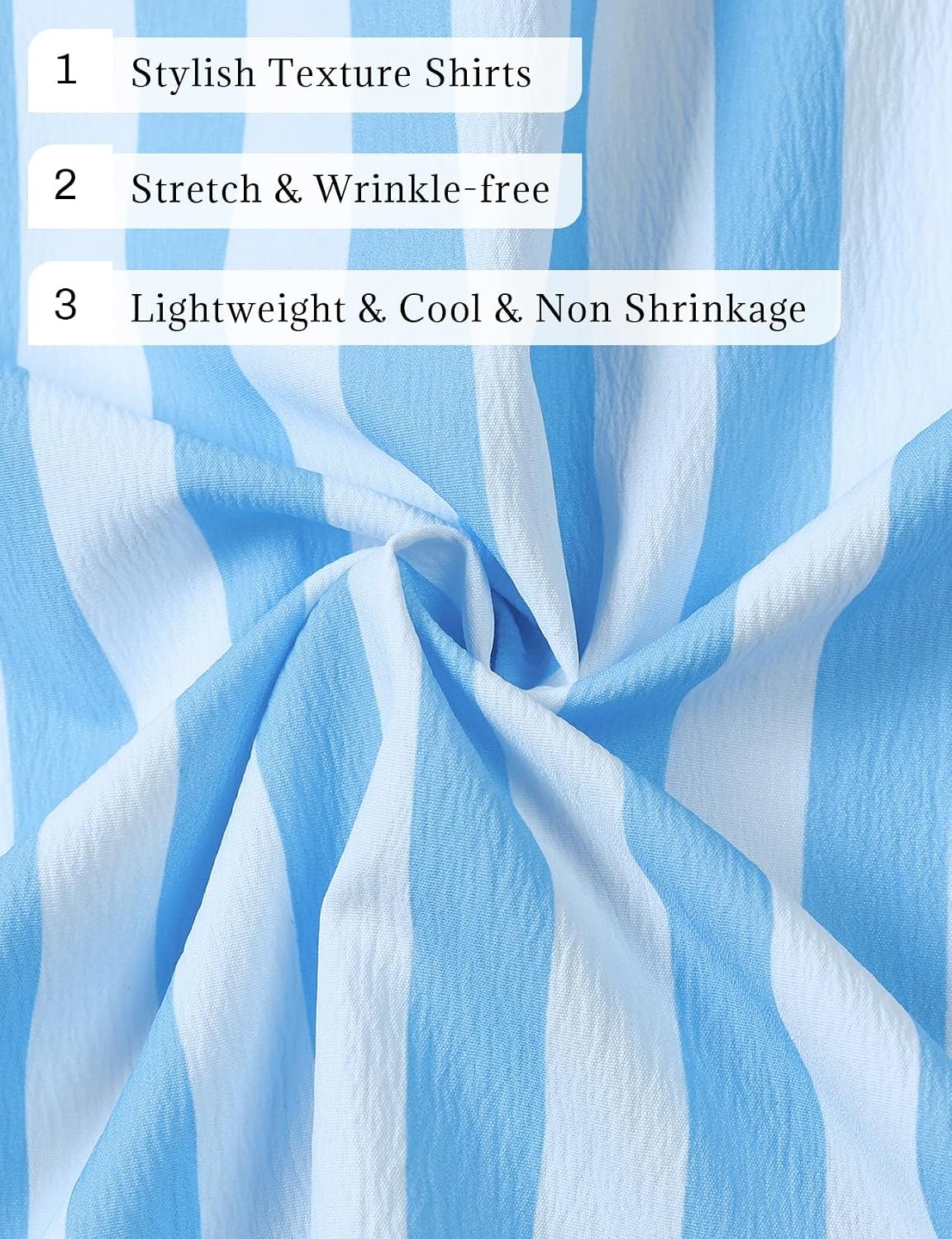 image:imageJEMITOP Mens Stretch Wrinkle Free Texture ShirtsWhite Blue Striped