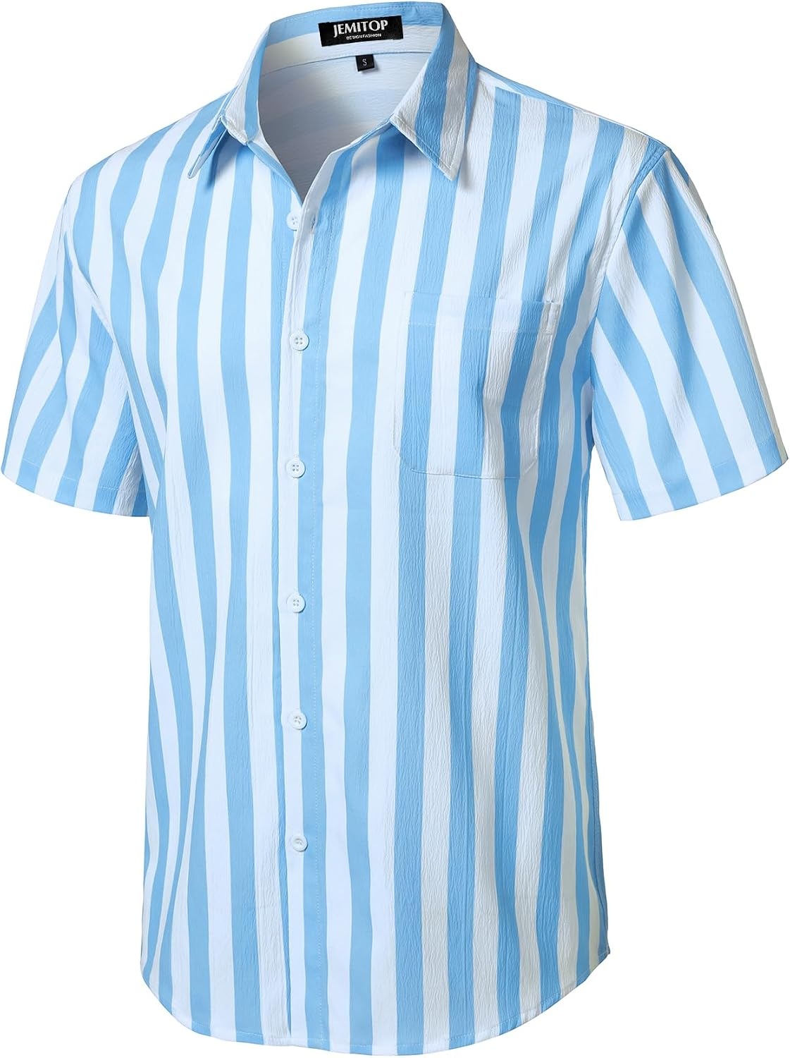 image:imageJEMITOP Mens Stretch Wrinkle Free Texture ShirtsWhite Blue Striped