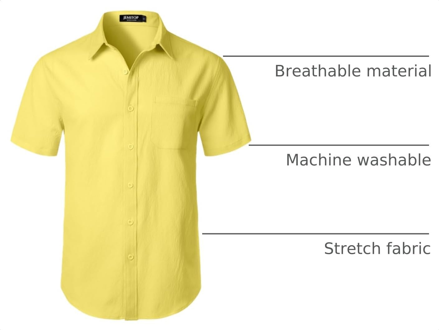 image:imageJEMITOP Mens Stretch Wrinkle Free Texture ShirtsYellow