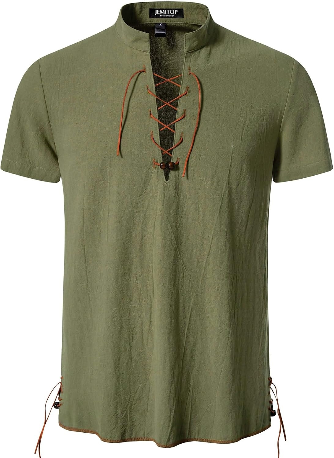 image:imageJEMITOP Mens Vintage Short Sleeve Renaissance ShirtArmy Green