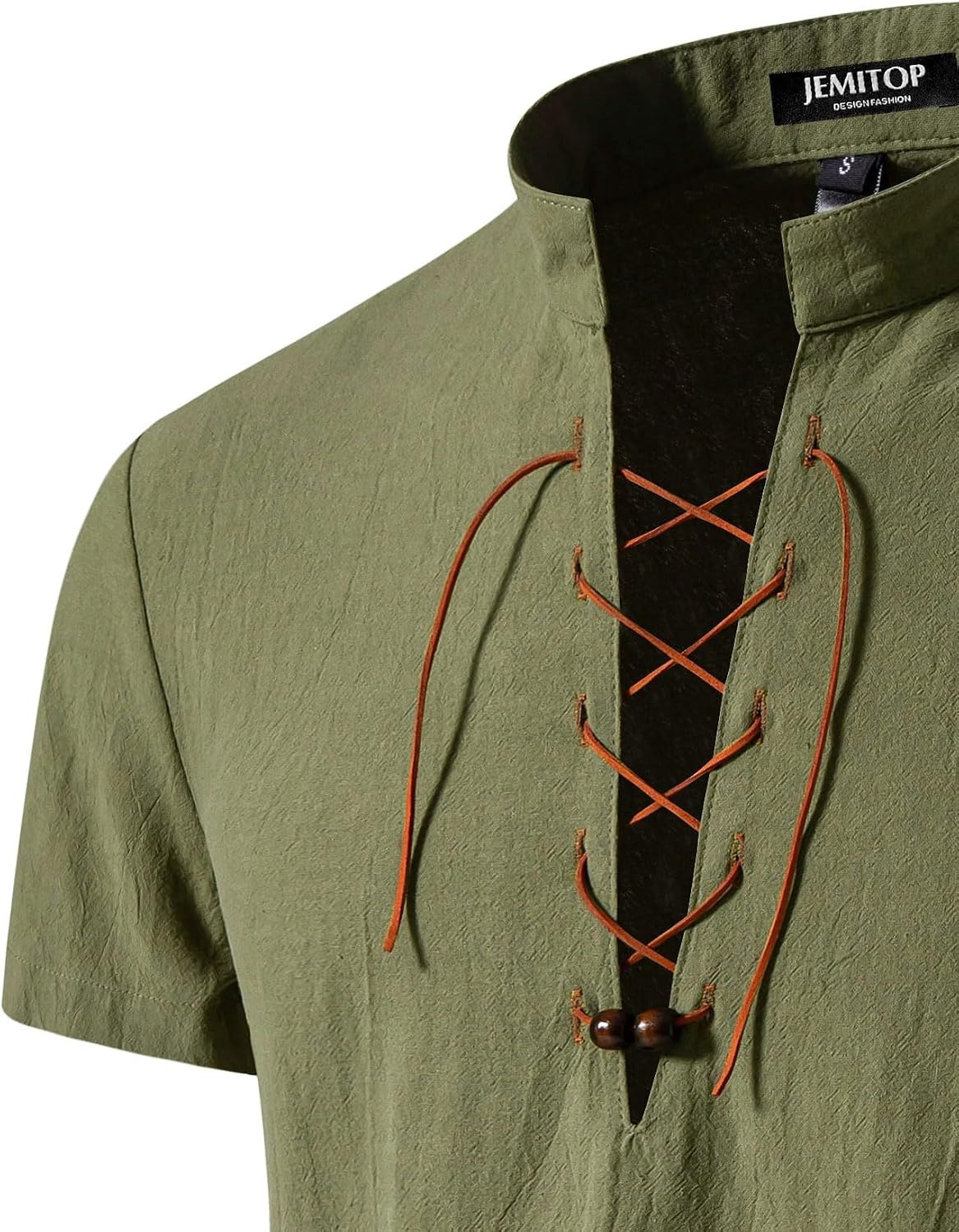 image:imageJEMITOP Mens Vintage Short Sleeve Renaissance ShirtArmy Green